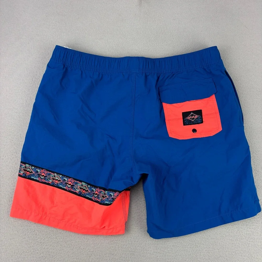 Billabong Board Shorts Mens Large Blue Orange Colorblock Swim Trunks Nylon Retro